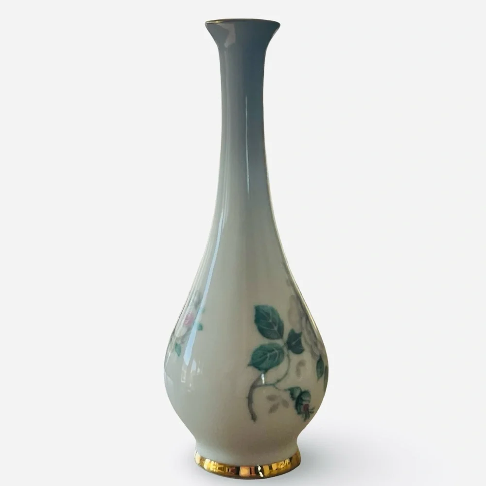 Limoges France Porcelain White Floral Gold Trim Mini Vase Vanity Decor